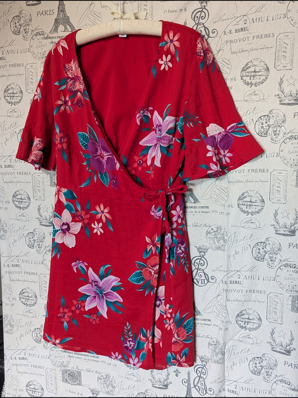 Old Navy Red Floral Wrap Dress